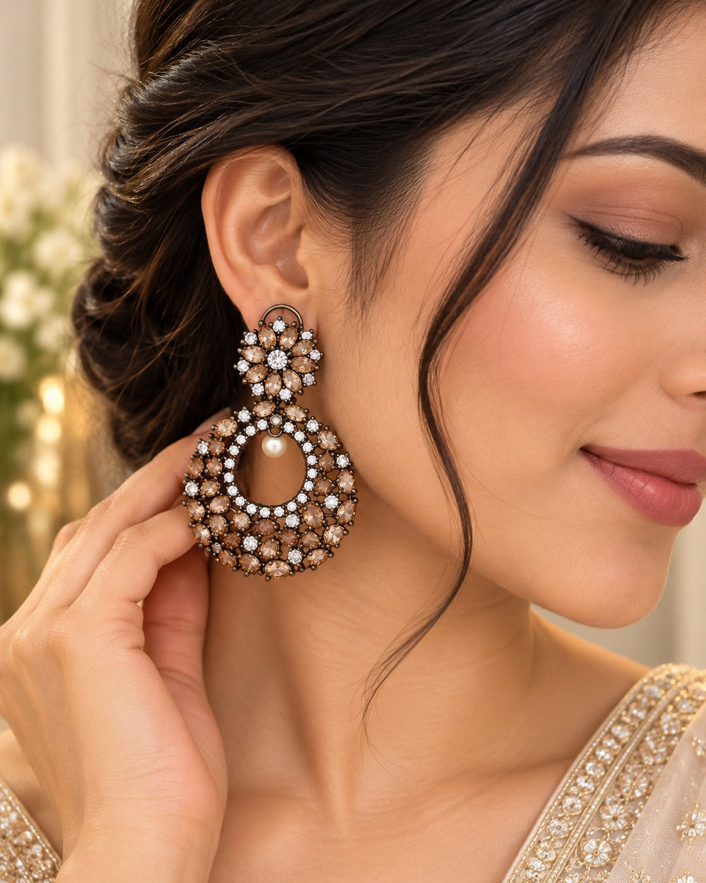 AD Stone Pearl Studded Earrings