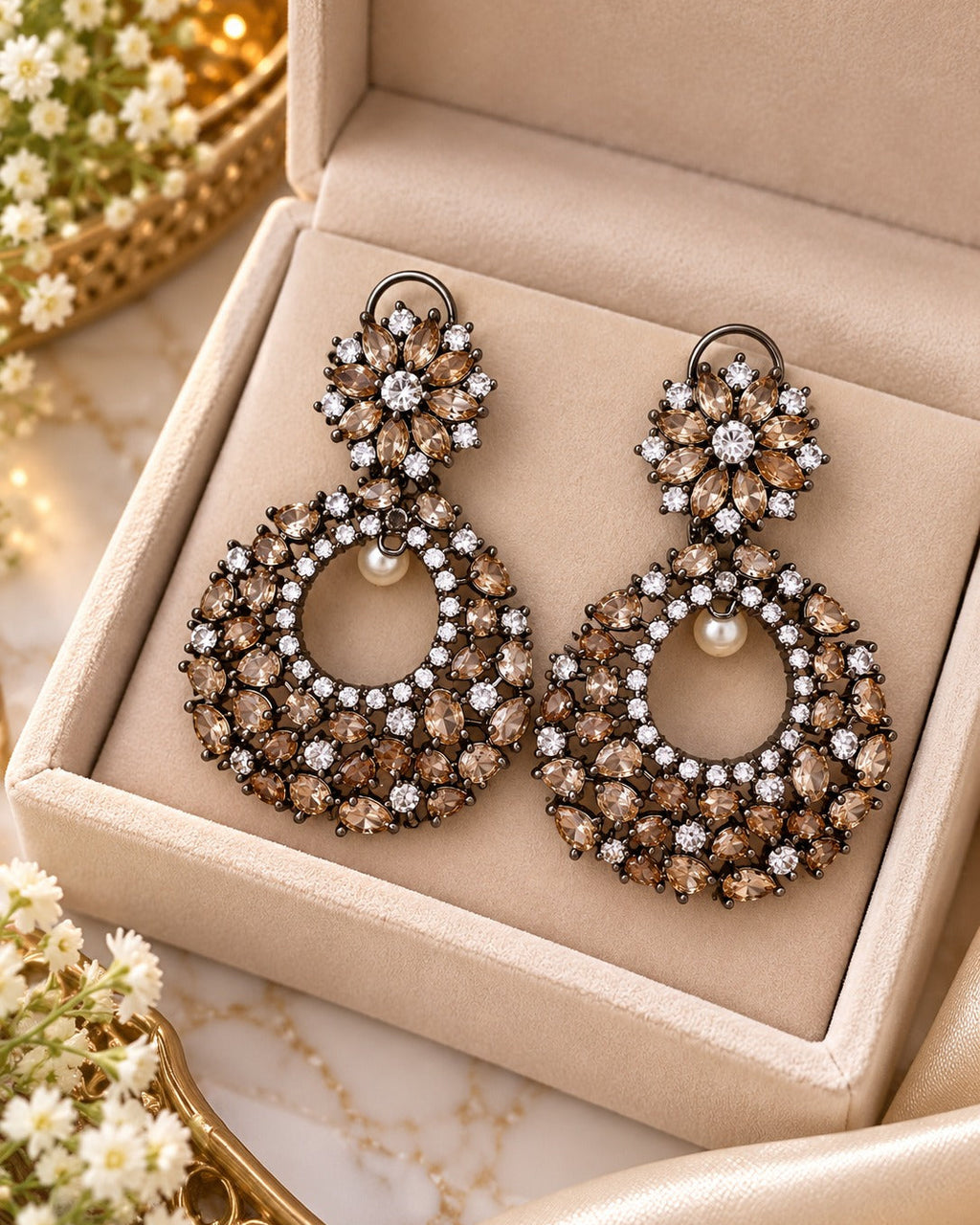 AD Stone Pearl Studded Earrings