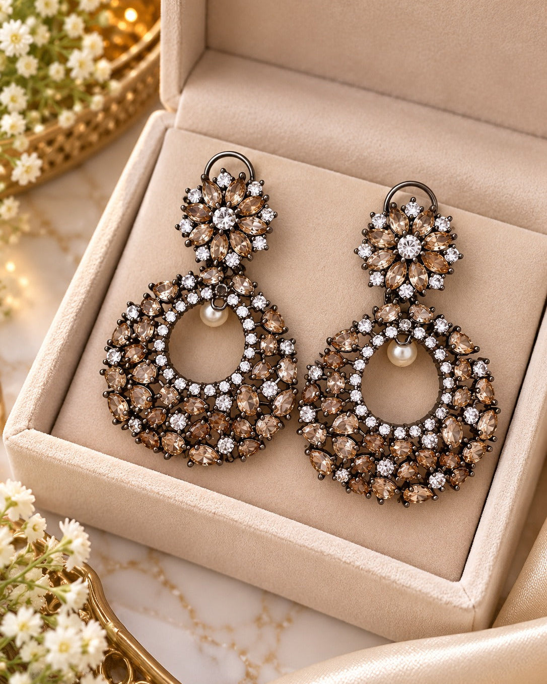 AD Stone Pearl Studded Earrings