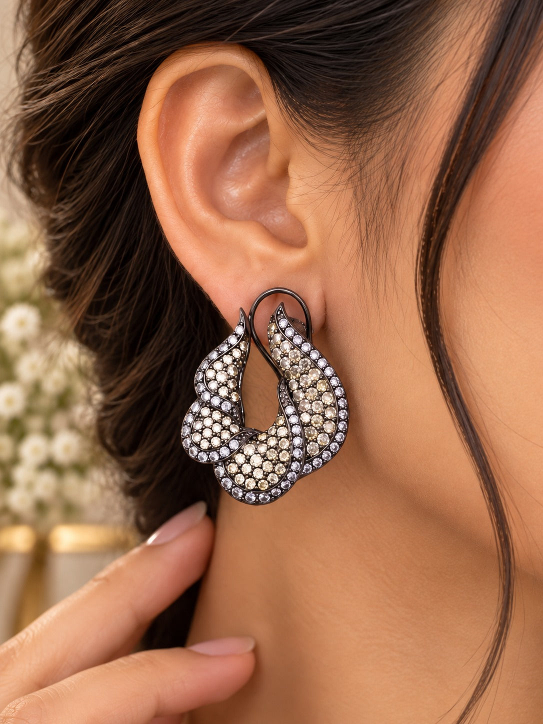 Antique Silver AD Stone Loop Earrings