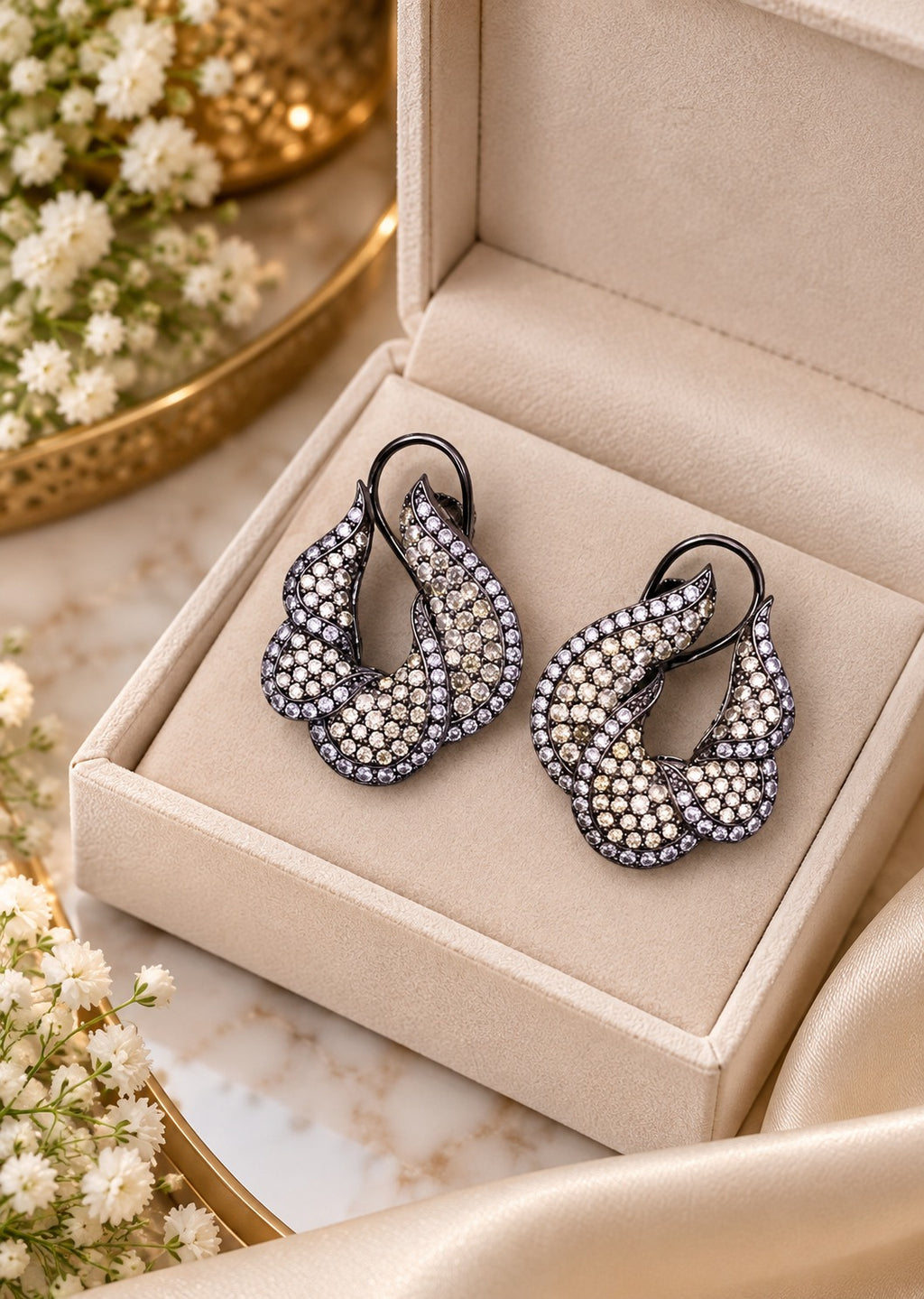 Antique Silver AD Stone Loop Earrings