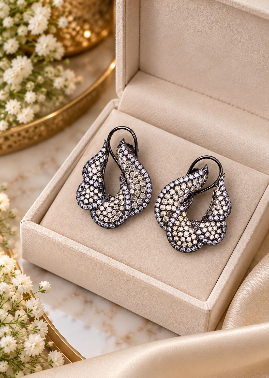 Antique Silver AD Stone Loop Earrings