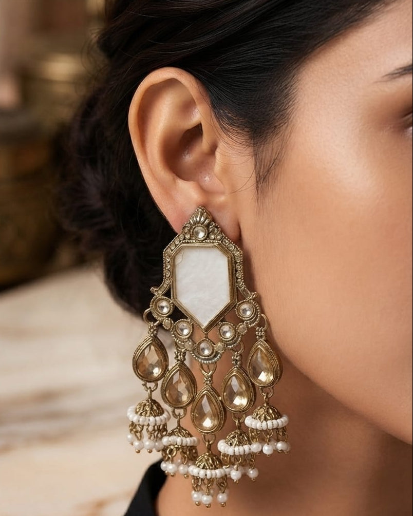 Kundan & Marble Stone Earrings for Women | Traditional Gold-Tone Ethnic Jewelry | Festive, Wedding, Party & Daily Wear