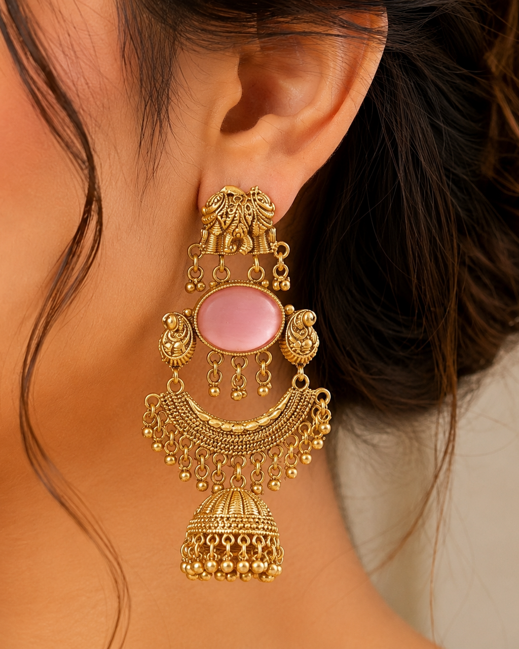 Pink Stone & Elephant Kashmiri Earrings for Women | Handmade Traditional Ethnic Jewelry | Festive, Wedding, Party & Daily Wear