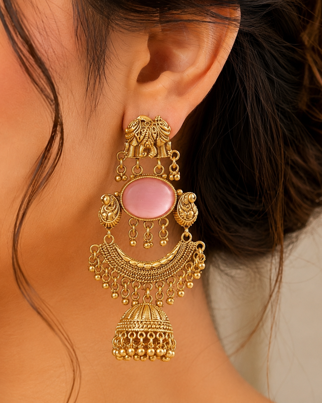 Pink Stone & Elephant Kashmiri Earrings for Women | Handmade Traditional Ethnic Jewelry | Festive, Wedding, Party & Daily Wear