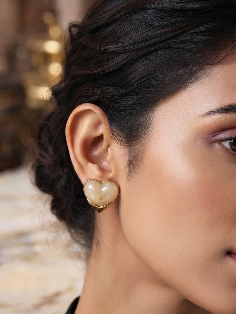 Heart-Shaped Off-White & Gold Stud Earrings for Women | Elegant Fashion Jewelry | Lightweight | Daily, Party & Gift Wear ⭐