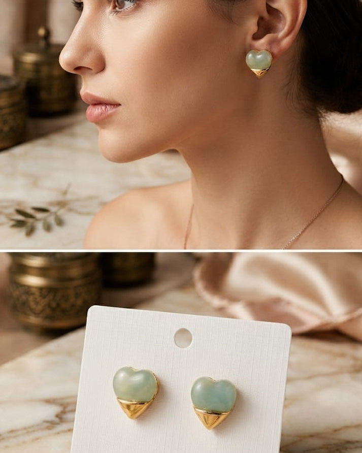 Heart-Shaped Aqua & Gold Stud Earrings for Women | Elegant Fashion Jewelry | Lightweight | Daily, Party, Festive & Gift Wear ⭐