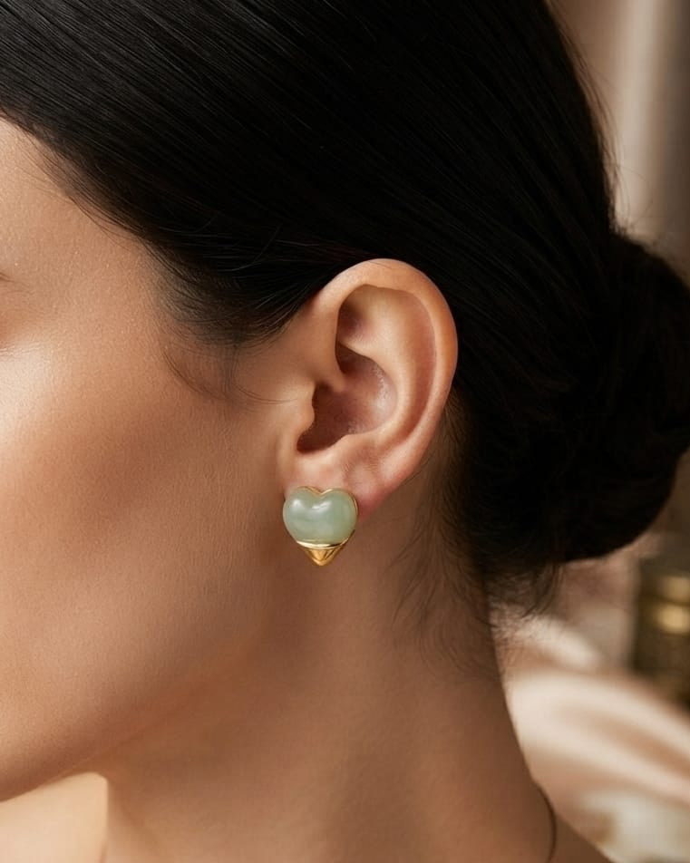 Heart-Shaped Aqua & Gold Stud Earrings for Women | Elegant Fashion Jewelry | Lightweight | Daily, Party, Festive & Gift Wear ⭐