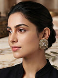 Square Kundan Stone Stud Earrings for Women | Traditional Gold-Tone Ethnic Jewelry | Festive, Wedding, Party & Daily Wear