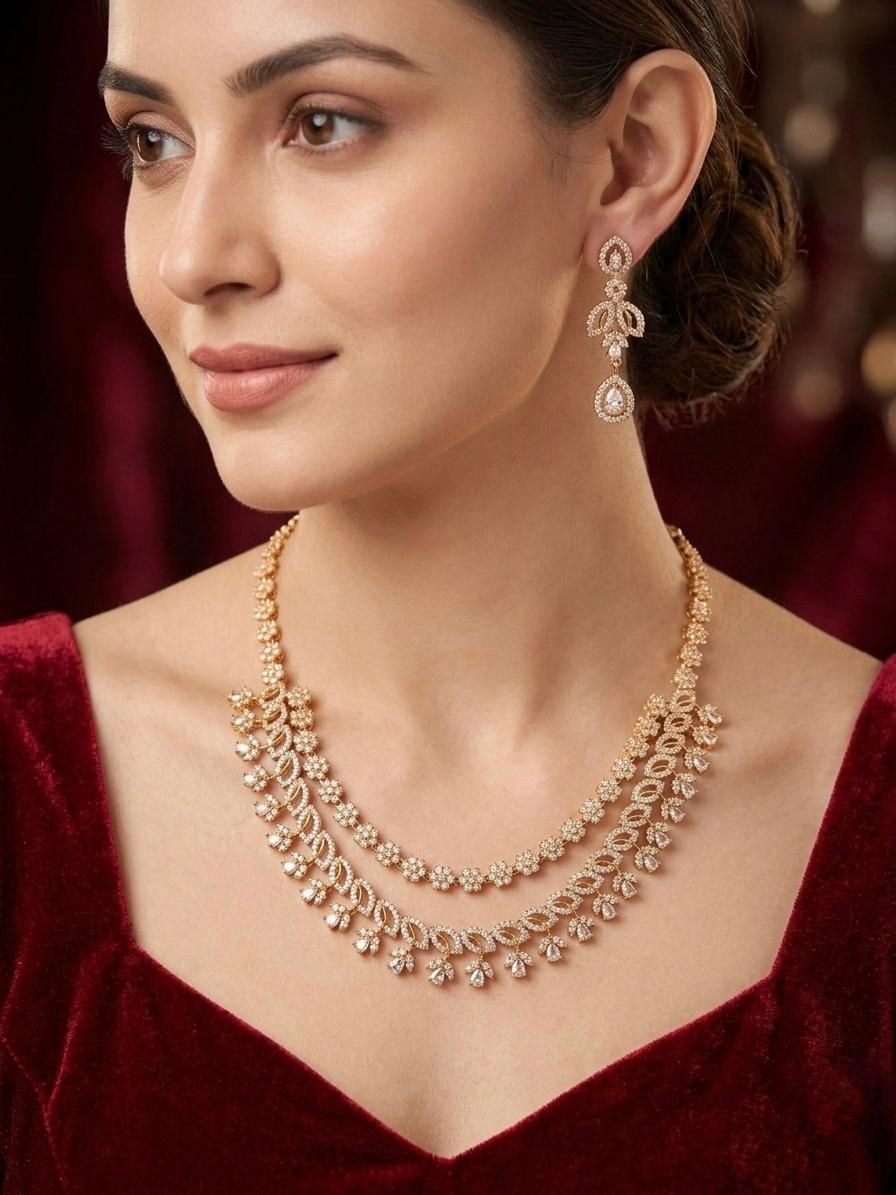 Three Layered Golden Jewellery Set
